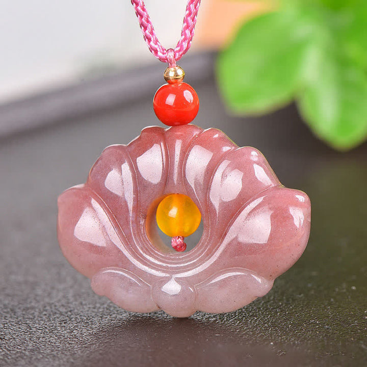 Colgante de collar de riqueza de flor de loto de jade de seda dorada rosa - image 5