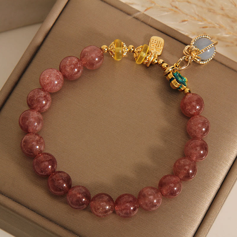 Pulsera de amor de la marca Fortune de aguamarina de cristal de cuarzo fresa Natural con Buddha Stones
