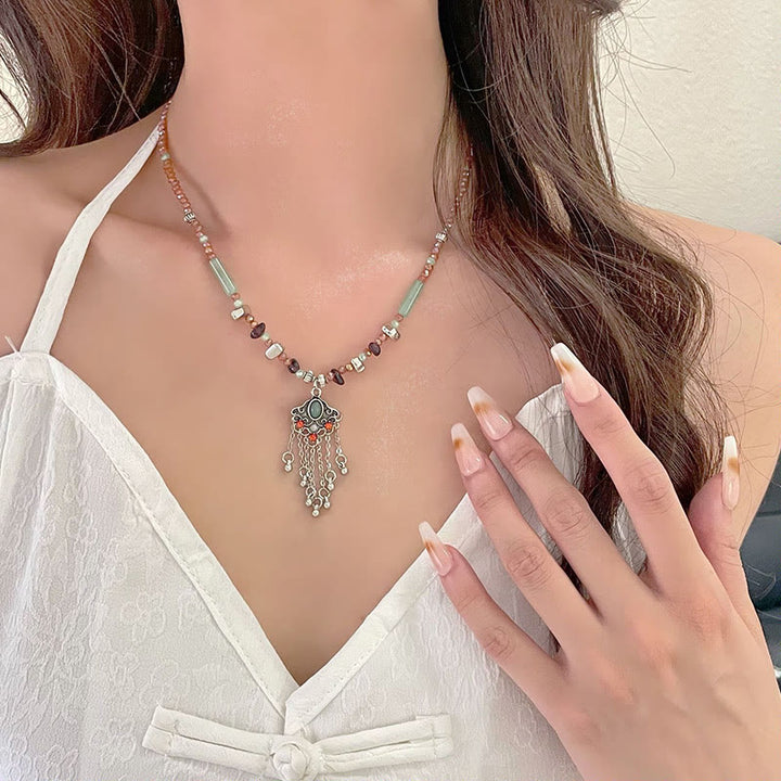 Colgante de collar con borla de la suerte de cobre, piedra de cristal tibetana, Buddha Stones
