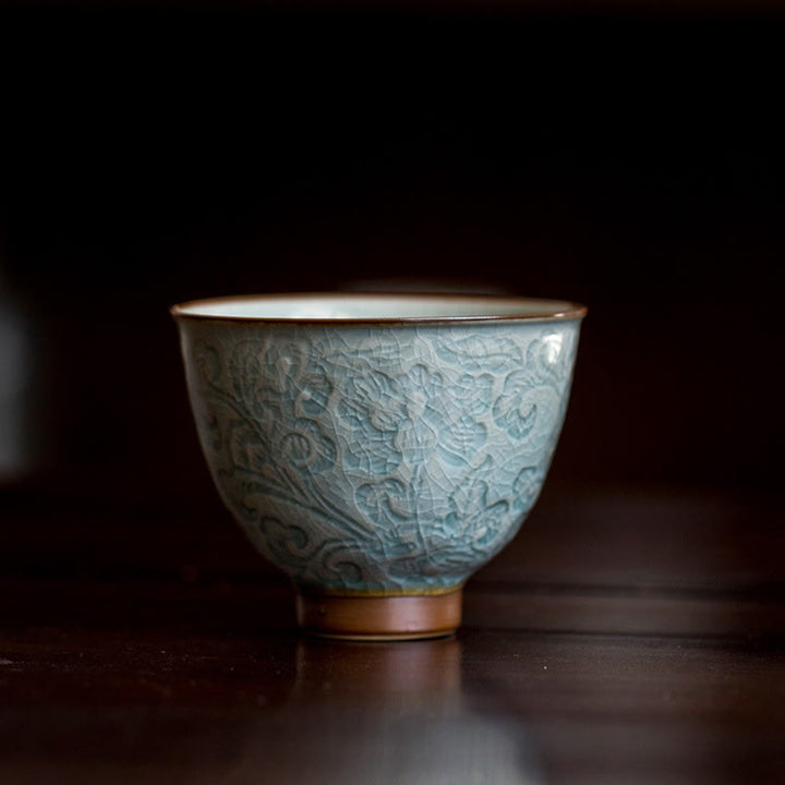 Taza de té de cerámica tallada en loto con Buddha Stones , taza de té de Kung Fu