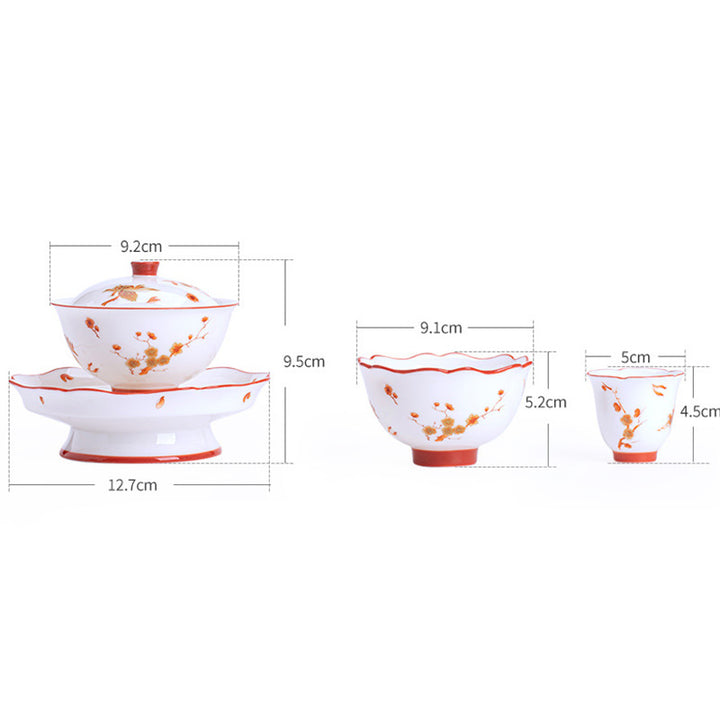 Taza de té y platillo con tapa, Gaiwan Sancai de cerámica, flores de porcelana blanca, Buddha Stones, Kung Fu