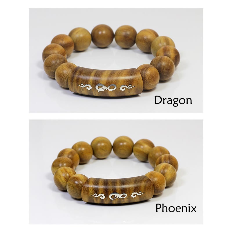 Pulsera de plata de ley 999 con Buddha Stones, sándalo verde, Om Mani Padme Hum, dragón, Fénix, Dharmachakra, con incrustaciones de paz