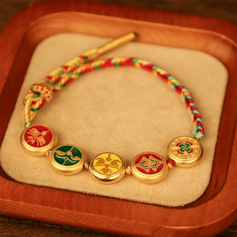 Pulsera de la suerte trenzada con cuerda colorida, cinco dioses tibetanos de la riqueza, Buddha Stones