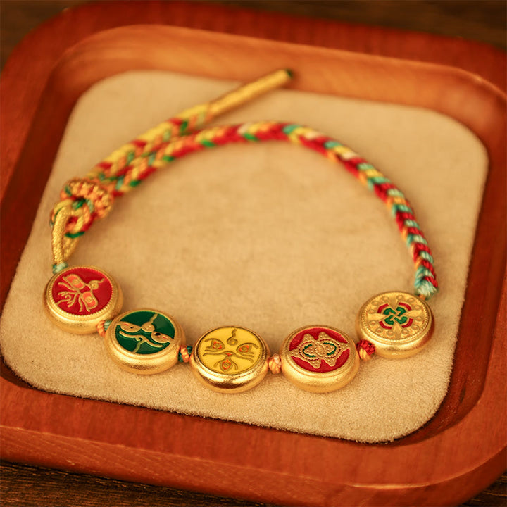 Pulsera de la suerte trenzada con cuerda colorida, cinco dioses tibetanos de la riqueza, Buddha Stones