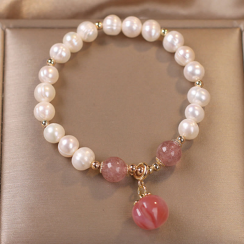 Pulsera con dije de sabiduría de corazón de amor de melocotón de cuarzo de fresa de perlas naturales de Buddha Stones