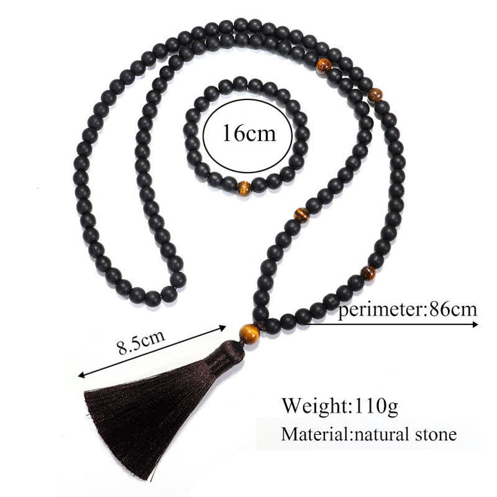 108 cuentas Mala piedra esmerilada ojo de tigre equilibrio pulsera collar colgante
