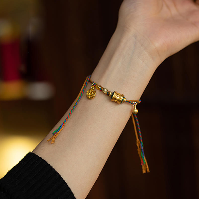 Pulsera de cuerda de fuerza de protección de rueda de oración Om Mani Padme Hum hecha a mano tibetana con Buddha Stones