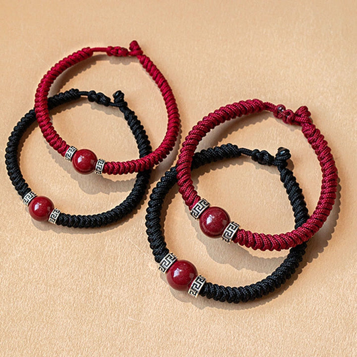 Pulsera de hilo trenzado hecha a mano con cuentas de cinabrio natural de plata de ley 925 con Buddha Stones