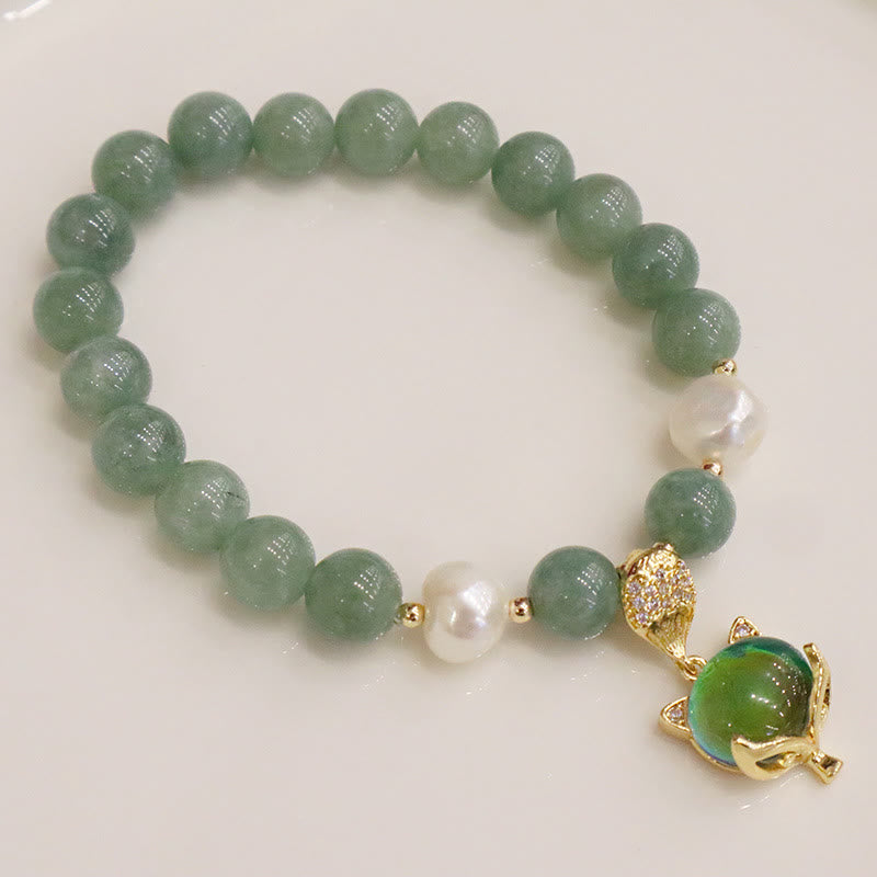 Pulsera de la suerte con dije de zorro que cambia de color con perlas de jade y Buddha Stones