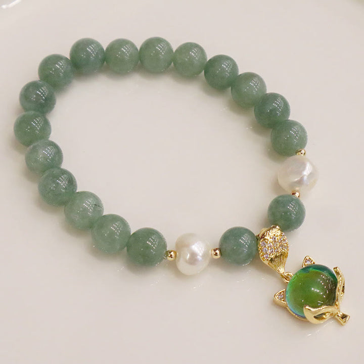 Pulsera de la suerte con dije de zorro que cambia de color con perlas de jade y Buddha Stones