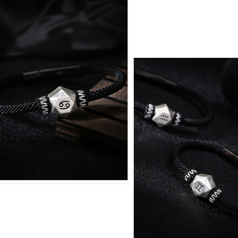 Pulsera de hilo hecha a mano con protección de las 12 constelaciones del zodíaco de plata de ley 999 con Buddha Stones