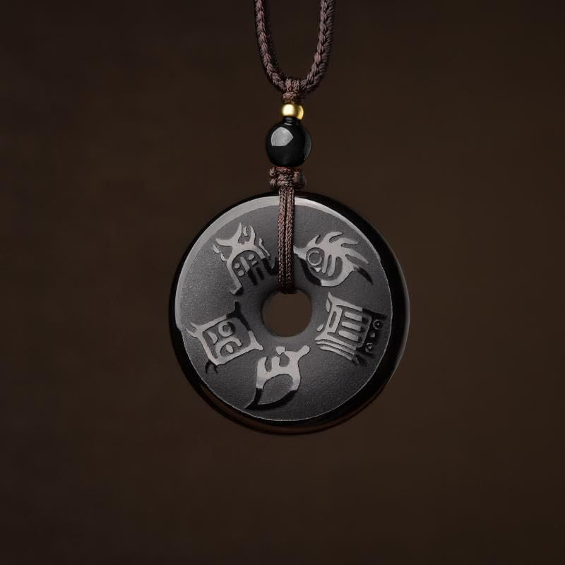 Buddha Stones Obsidiana Negra Taoísmo Cinco Montañas Sagradas Talladas Fuerza Paz Hebilla Collar Colgante Llavero Teléfono Colgante Decoración