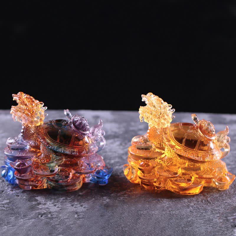 Buddha Stones Feng Shui, monedas de tortuga dragón hechas a mano, pieza de arte de la suerte de cristal Liuli, decoración para el hogar y la Oficina