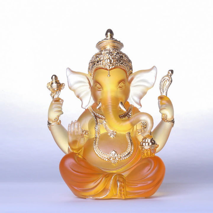 Buddha Stones hechas a mano, Ganesh Ganpati, estatuilla de elefante Liuli, pieza de arte con cristal, estatua de protección, decoración del hogar