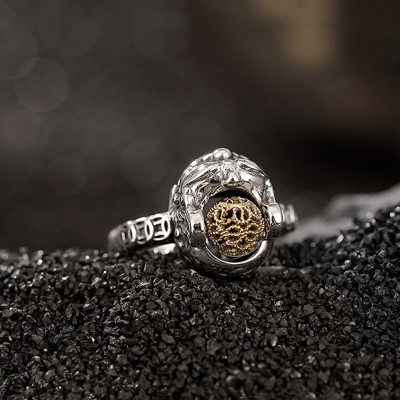 Anillo ajustable de plata de ley 925 con Buddha Stones PiXiu, moneda de cobre, riqueza