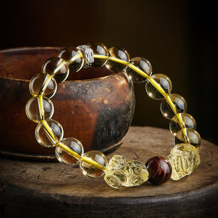 Pulsera de protección de prosperidad de ojo de tigre doble PiXiu de citrino natural de Buddha Stones