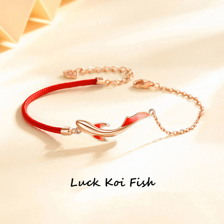Pulsera de hilo rojo trenzado con estrella de loto y pez Koi de la suerte de plata de ley 925 con Buddha Stones