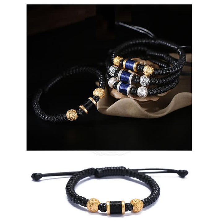 Pulsera de hilo trenzado con cuentas de moneda de cobre y plata de ley 999 con Buddha Stones
