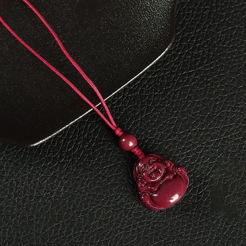 Buddha Stones, Buda sonriente, cinabrio, bendición, collar, colgante, decoración colgante para teléfono, llavero - Decoración para colgar el teléfono - Rojo - image 6