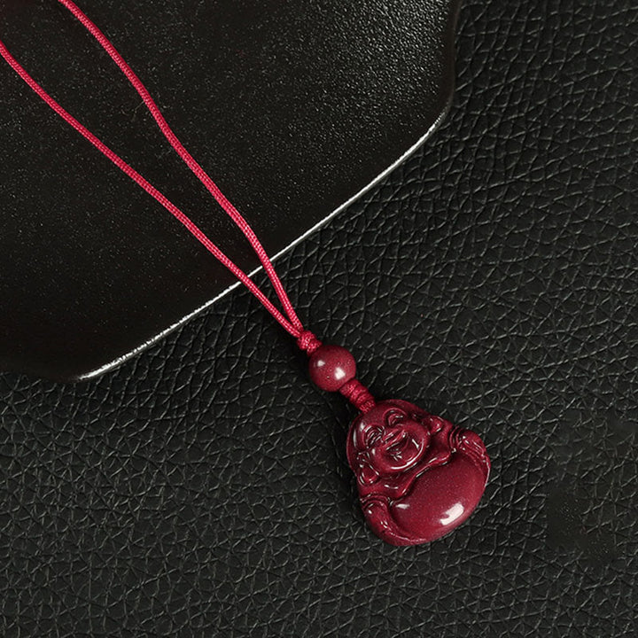 Buddha Stones, Buda sonriente, cinabrio, bendición, collar, colgante, decoración colgante para teléfono, llavero - Decoración para colgar el teléfono - Rojo - image 6