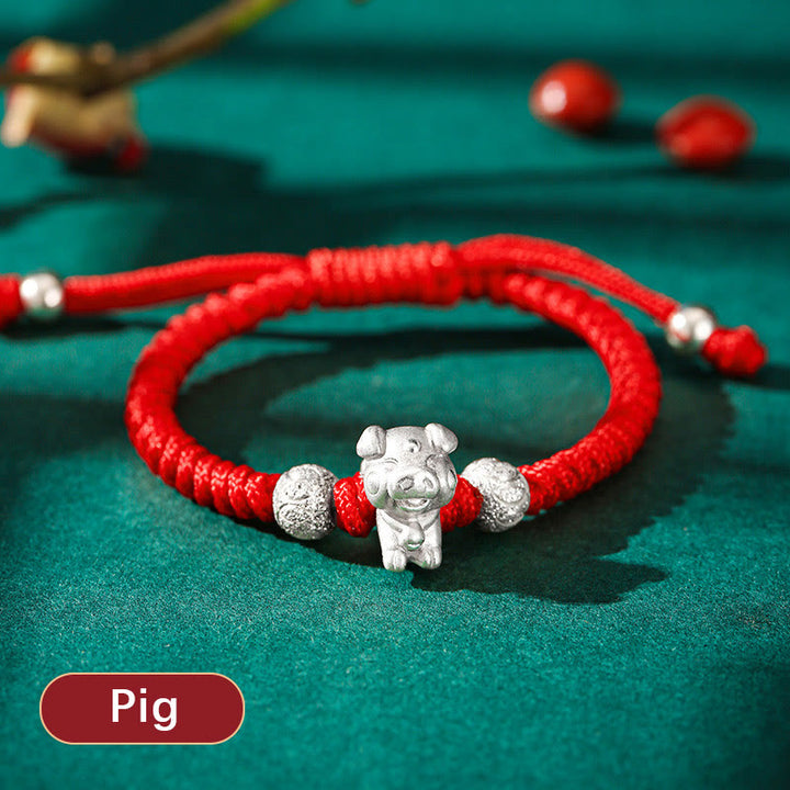 Pulsera para niños hecha a mano con cuerda roja del zodíaco chino de plata de ley 999 con Buddha Stones - Cerdo (tamaño de pulsera 12+4cm) - image 25