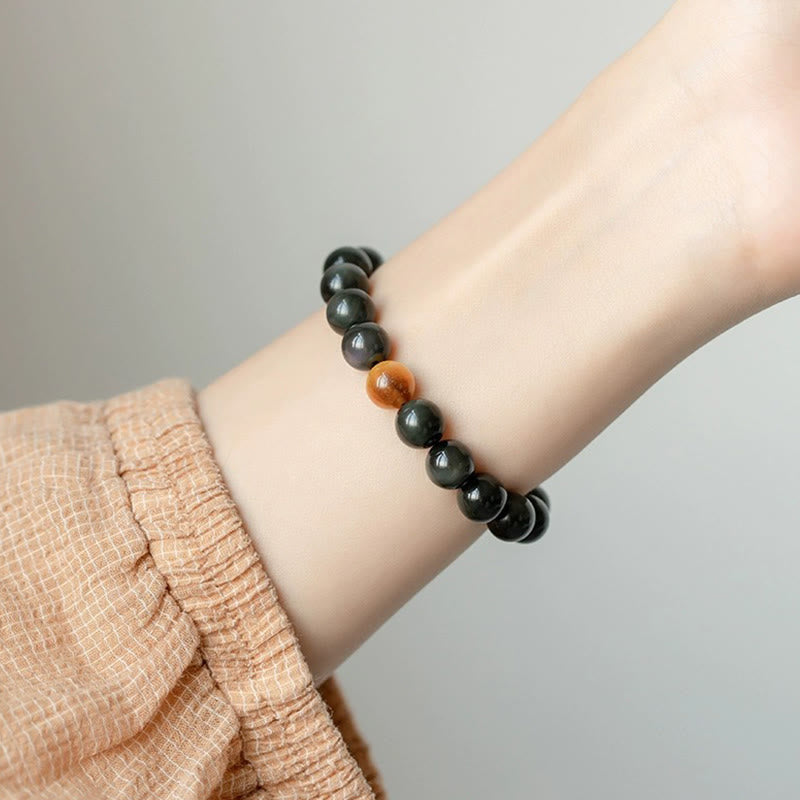 Pulsera de amor positivo con ojo de tigre y obsidiana arcoíris natural con Buddha Stones