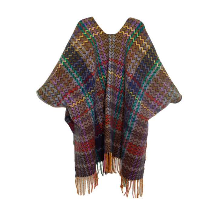 Mantón tibetano de Buddha Stones, colorida línea ondulada, borlas, bufanda de viaje acogedora para invierno