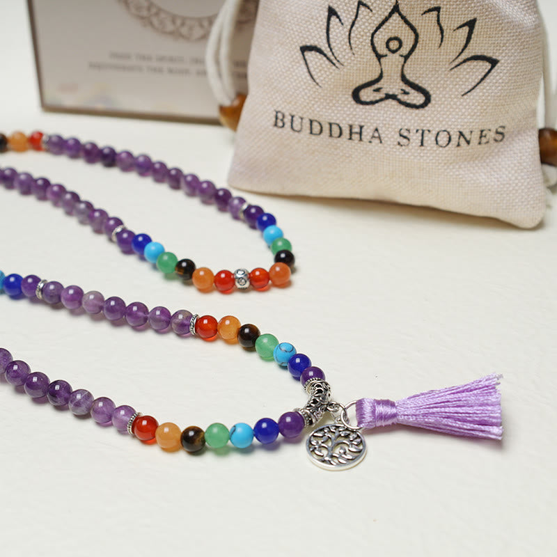 Buddha Stones de cristal curativo Mala cuentas de oración 108 meditación curación pulsera multicapa collar