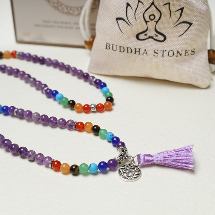 Buddha Stones de cristal curativo Mala cuentas de oración 108 meditación curación pulsera multicapa collar
