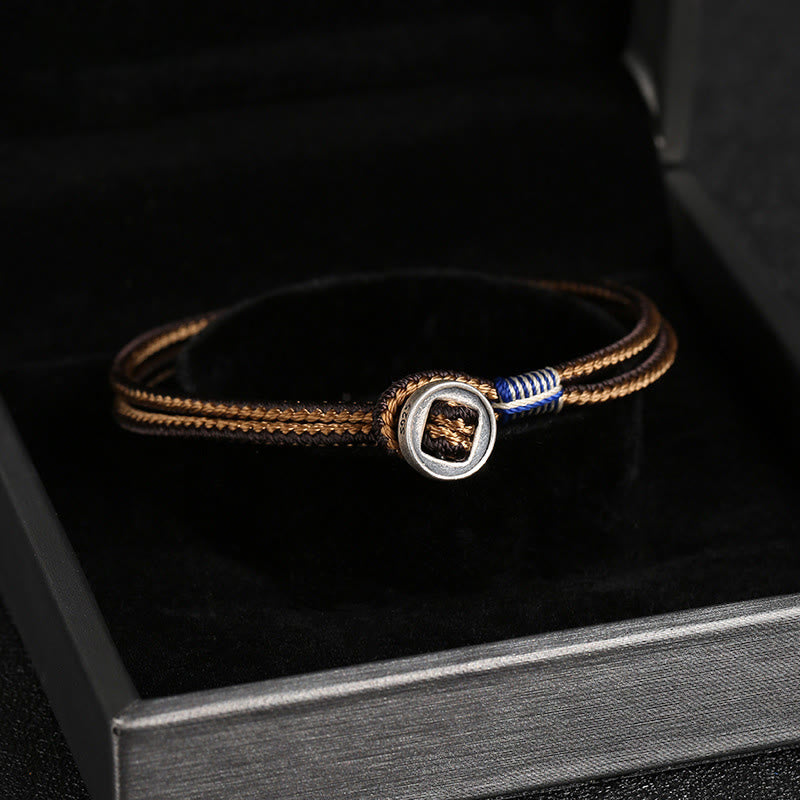 Pulsera de hilo de tejido de protección de botón hecha a mano de plata de ley 925 con Buddha Stones