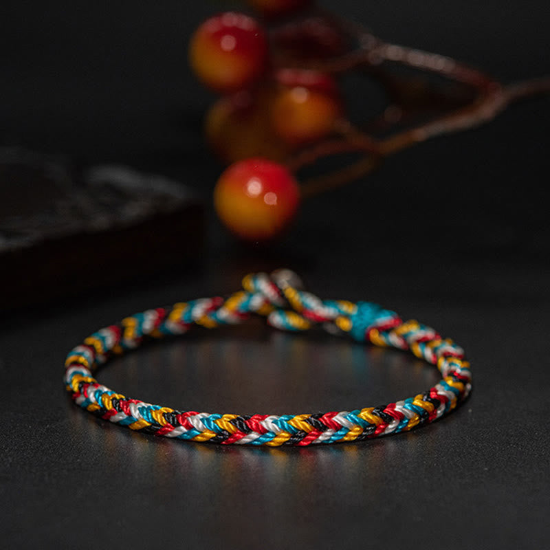 Pulsera de cuerda trenzada de protección de hilo de cinco colores hecha a mano con Buddha Stones Tíbet - image 9