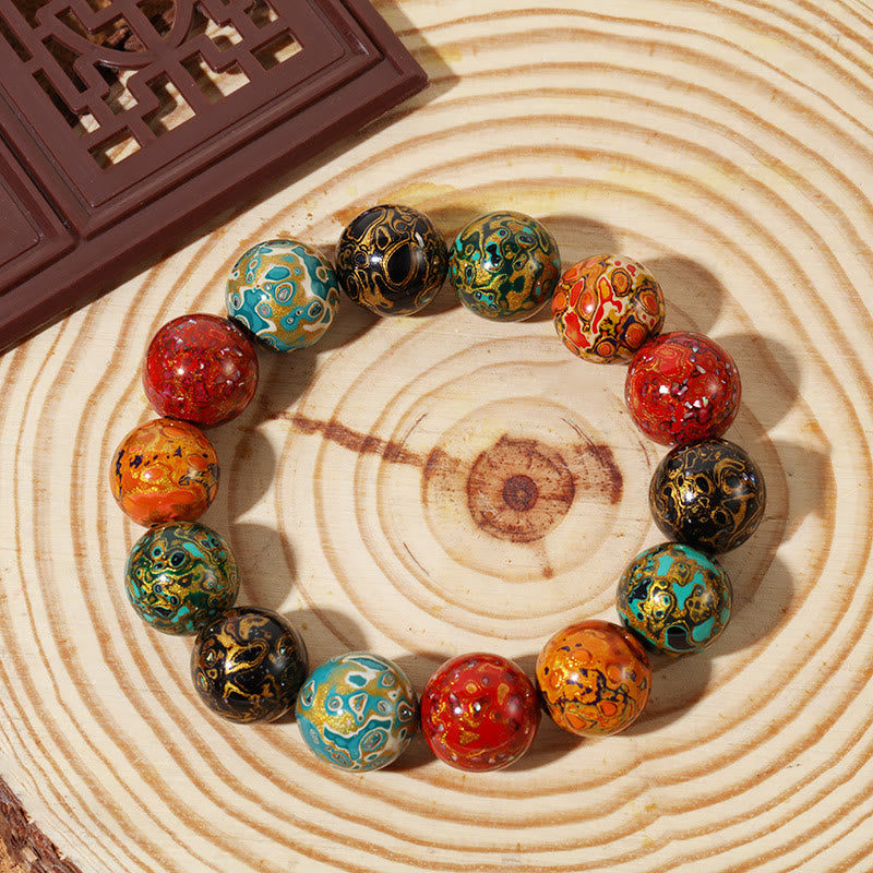 Pulsera Calm con cuentas de laca multicolor natural y piedras de Buddha Stones