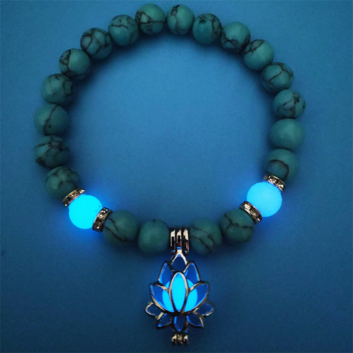 Pulsera de protección de loto con cuentas luminosas de piedra brillante turquesa tibetana de Buddha Stones