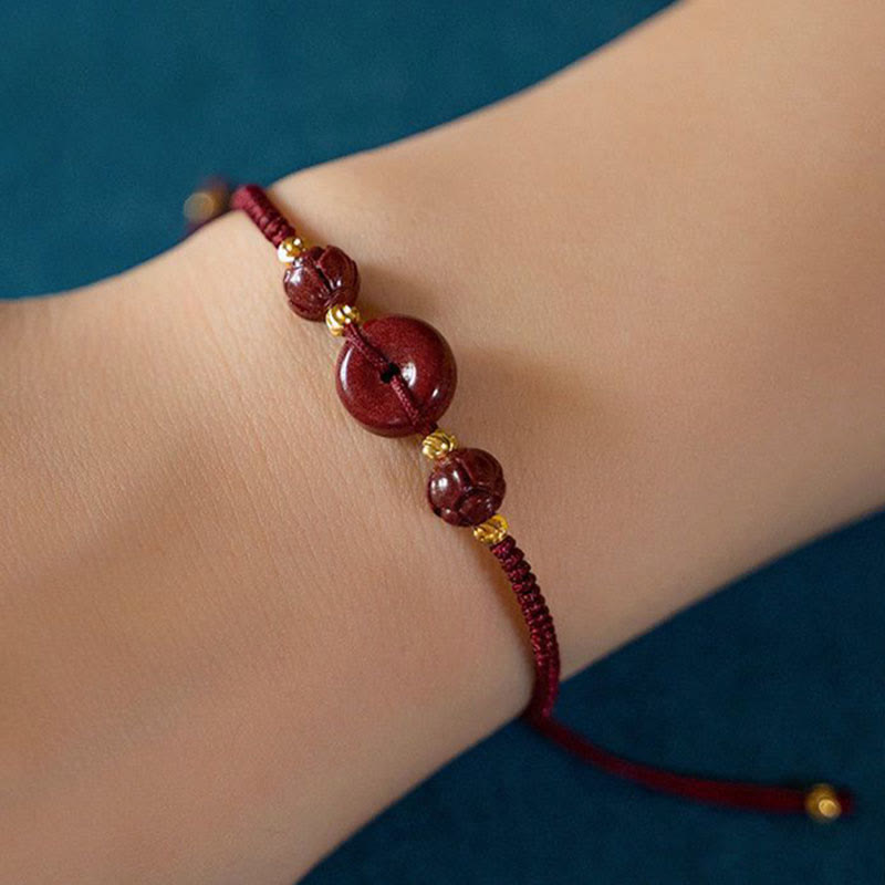 Pulsera trenzada de bendición con hebilla de paz y cinabrio de loto hecha a mano con Buddha Stones