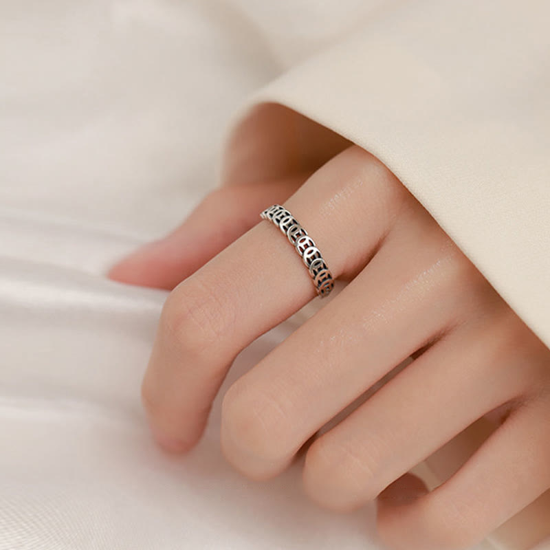 Anillo ajustable de la suerte con diseño de moneda de cobre vintage
