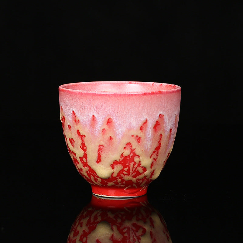 Buddha Stones, Retro Azul, rojo, gradiente, patrón de loto, cambio de horno, taza de té de cerámica, tazón de té de Kung Fu