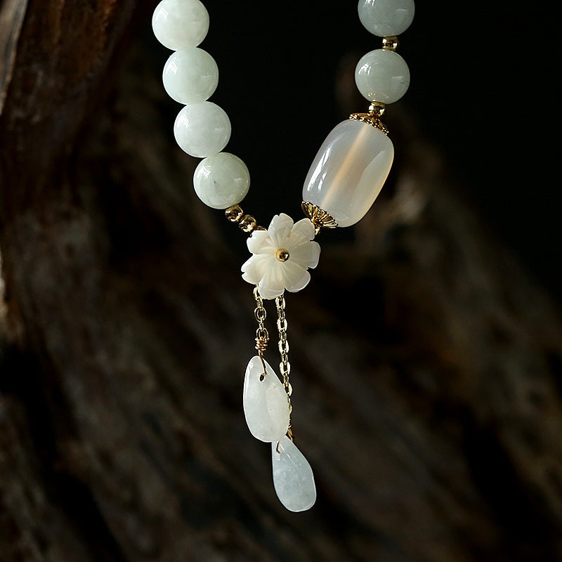 Pulsera de la Suerte de Jade Blanco Natural con Buddha Stones