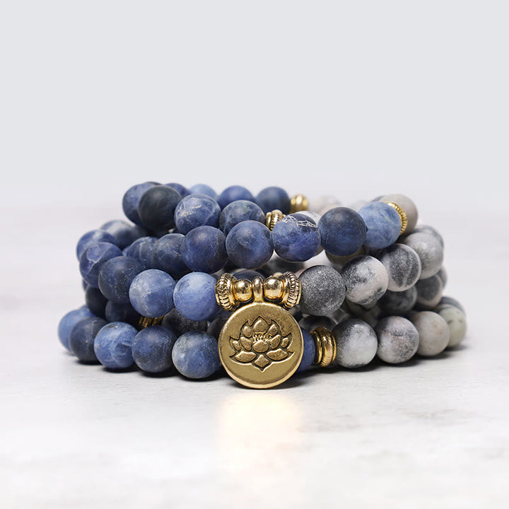Pulsera con colgante de loto con cuentas de Mala de piedra natural 108 de Buddha Stones