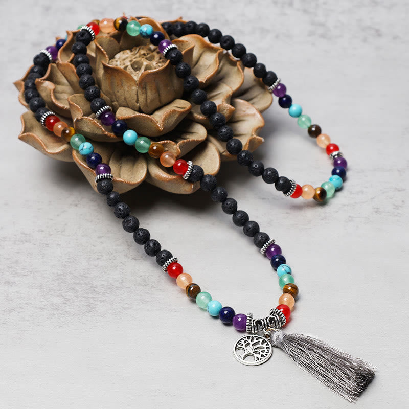 Buddha Stones de cristal curativo Mala cuentas de oración 108 meditación curación pulsera multicapa collar