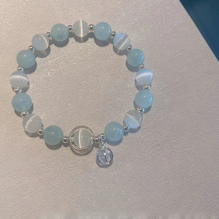 Pulsera con dije de soporte de aguamarina y ojo de gato de plata de ley 925 con Buddha Stones