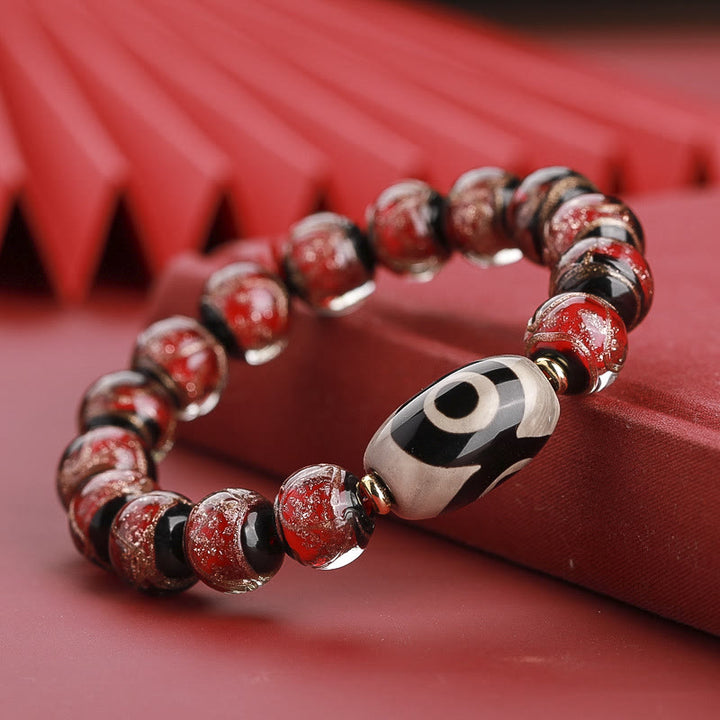 Buddha Stones tibetanas Dzi de nueve ojos, cuentas Dzi de tres ojos, cuentas de vidrio Liuli, pulsera de riqueza