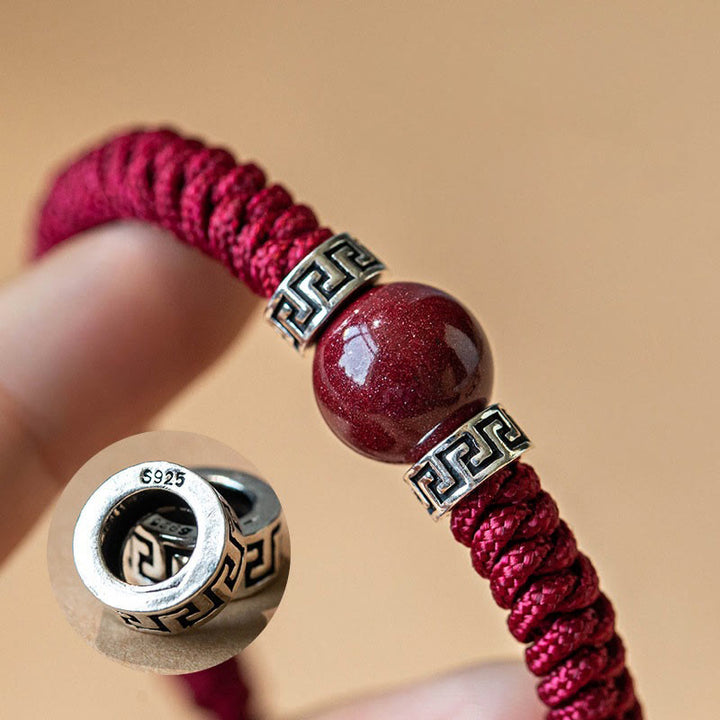 Pulsera de hilo trenzado hecha a mano con cuentas de cinabrio natural de plata de ley 925 con Buddha Stones