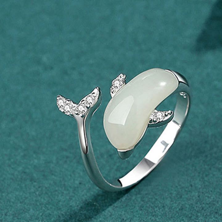 Juego de pendientes y anillo con colgante de plata de ley 925 con Buddha Stones , bonito delfín, Jade hetiano, ágata roja, suerte