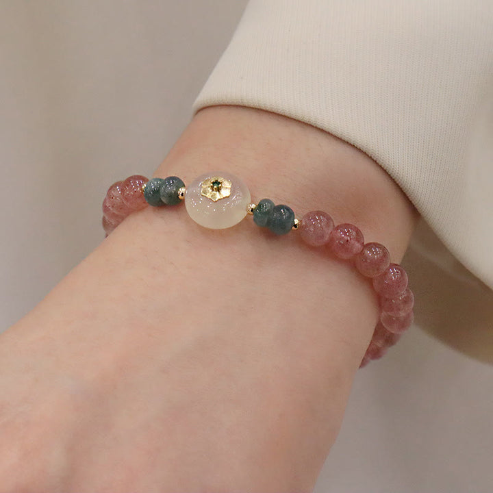 Pulsera curativa de jade y calcedonia de cuarzo fresa natural con Buddha Stones