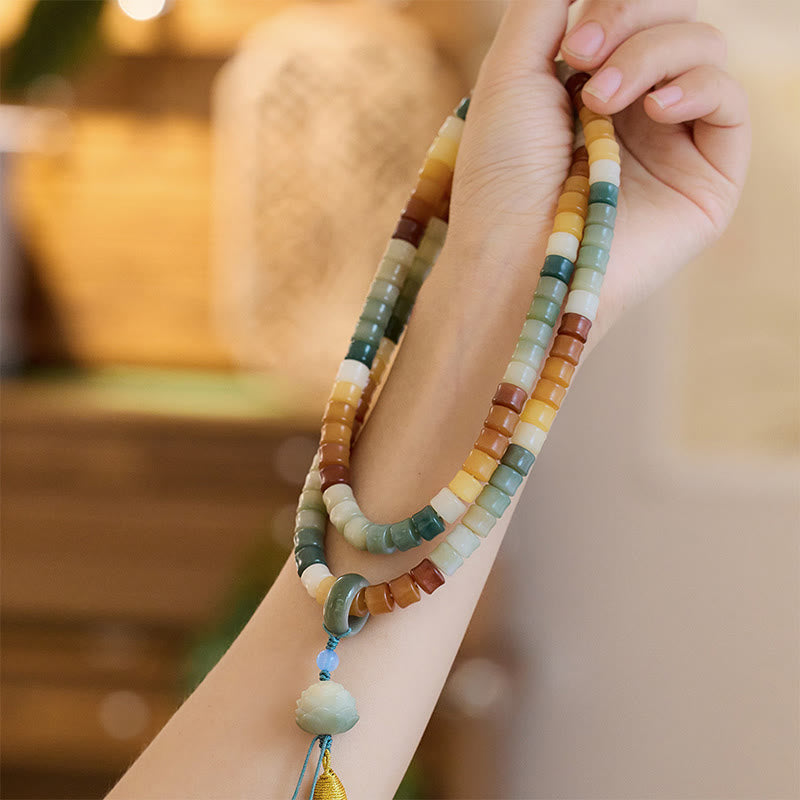 Buddha Stones 108 cuentas Mala, semilla Bodhi, pulsera de armonía grabada a mano de loto de Buda