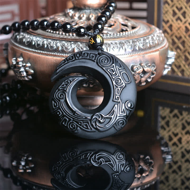 Colgante de collar de fuerza de obsidiana de hielo de obsidiana negra natural con Buddha Stones