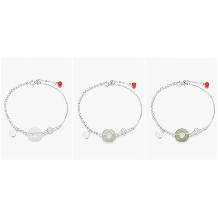 Pulsera de cadena de la suerte con hebilla de la paz de jade hetiano de plata de ley 925 con Buddha Stones