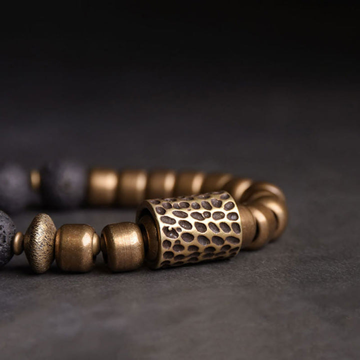 Pulsera de soporte curativo de Buddha Stones, roca de lava, obsidiana arcoíris y latón. - image 4