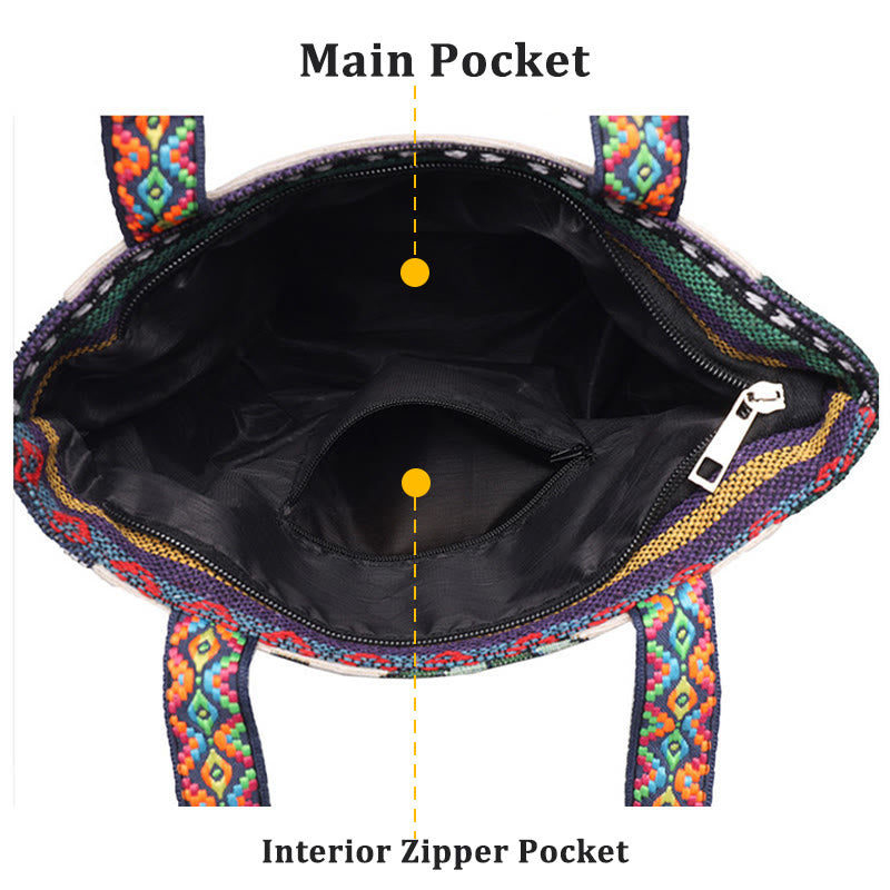 Bolso bandolera de lona de gran capacidad con bordado de mariposa y elefante - image 3