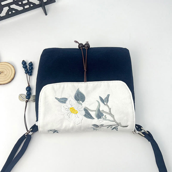 Buddha Stones Camelia bordada Epiphyllum Gardenia Sakura Flores Bolso bandolera Bolso de hombro Bolso para teléfono móvil